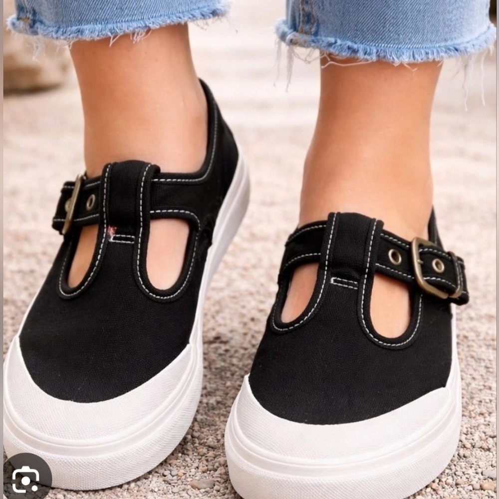 Vans Black Canvas Sneakers with Buckle